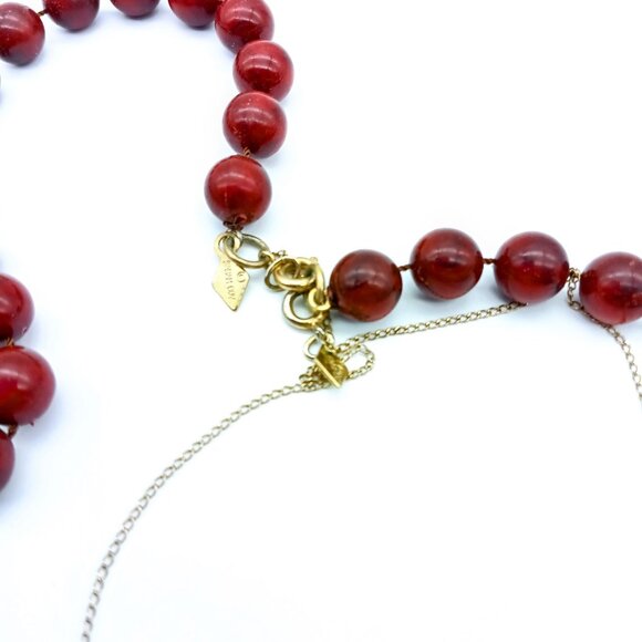 Vintage Sarah Coventry Necklace Duo, Red Beaded Married with Textured Sphere - Picture 4 of 5